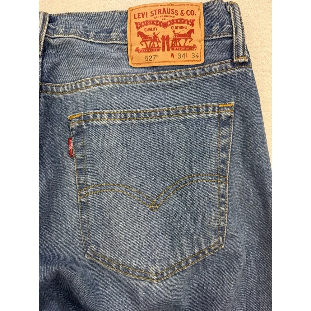 Levis 527 Jeans Men 34x34 (34x29) Blue Slim‎ Boot Distressed Denim - Altered!!
